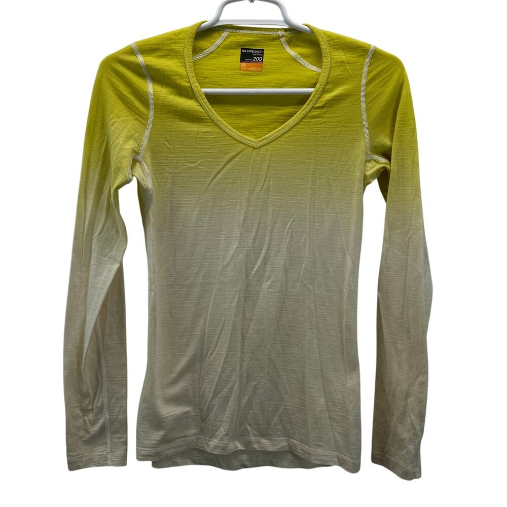 Icebreaker Women Oasis LS V Dawn Top Chartreuse Merino Wool Ombre XS